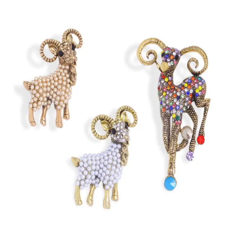 1Pcs Baroque Luxury Sheep Goat Brooch Pin Jewelry For Men Women Wedding Party Couple Gift