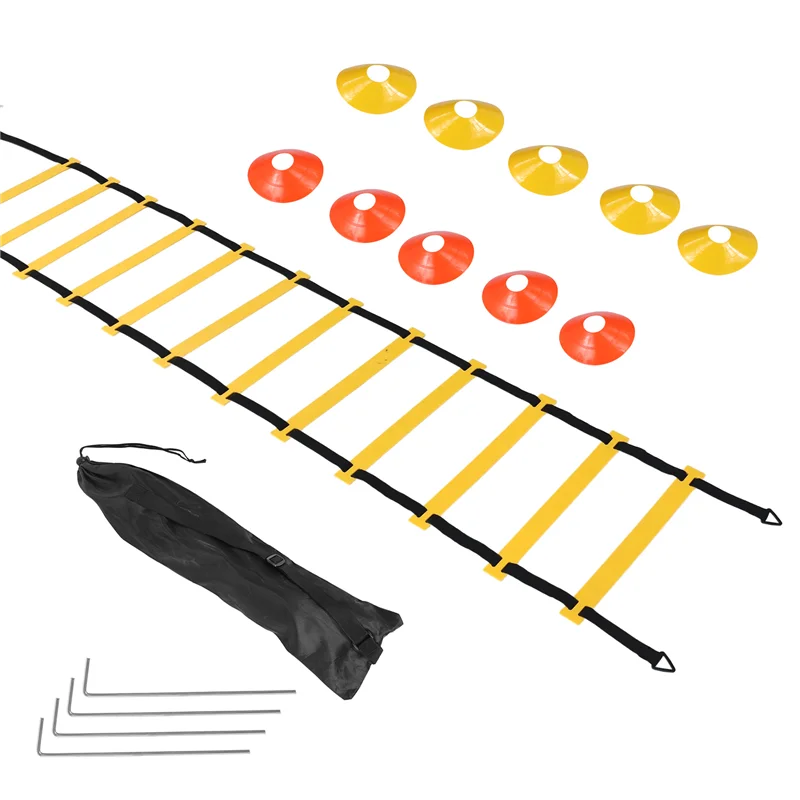 

A29Z-спортивный набор для тренировки ловкости, 12 конусов для дисков, 4 стальных кольев и лестницы ловкости для футбола, баскетбола, регби, трека