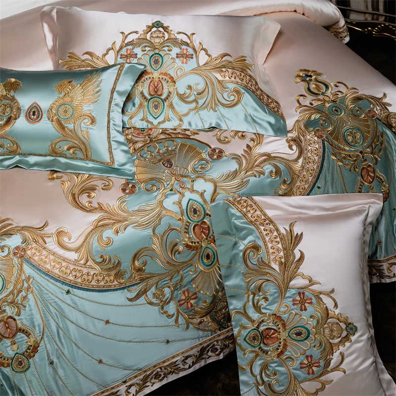 4/6/9Pcs Gorgeous European Palace Style Royal Embroidery Bedding Set Brocade Egyptian Cotton Duvet Cover Bed Sheet Pillowcases