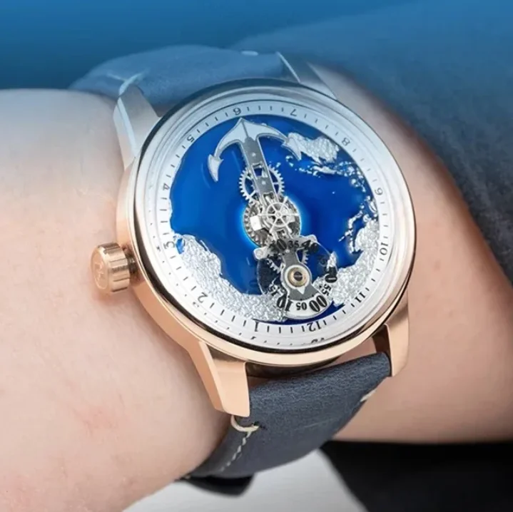 OBLVLO Men Automatic Watch 42MM New Mechanical Wristwatch Sapphire Luminous Rotatable Small Dial Navigation Map Dial
