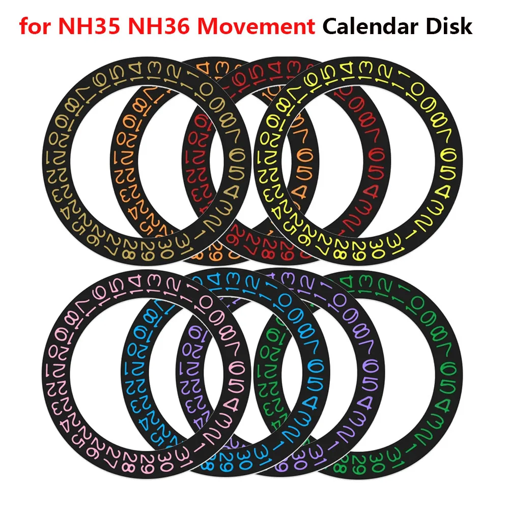 

NH35 Round Calendar Disc 3 o'clock Black Date Display Disk for NH35 NH36 Movement Day Wheel Calendars Plate Watch Movement Part