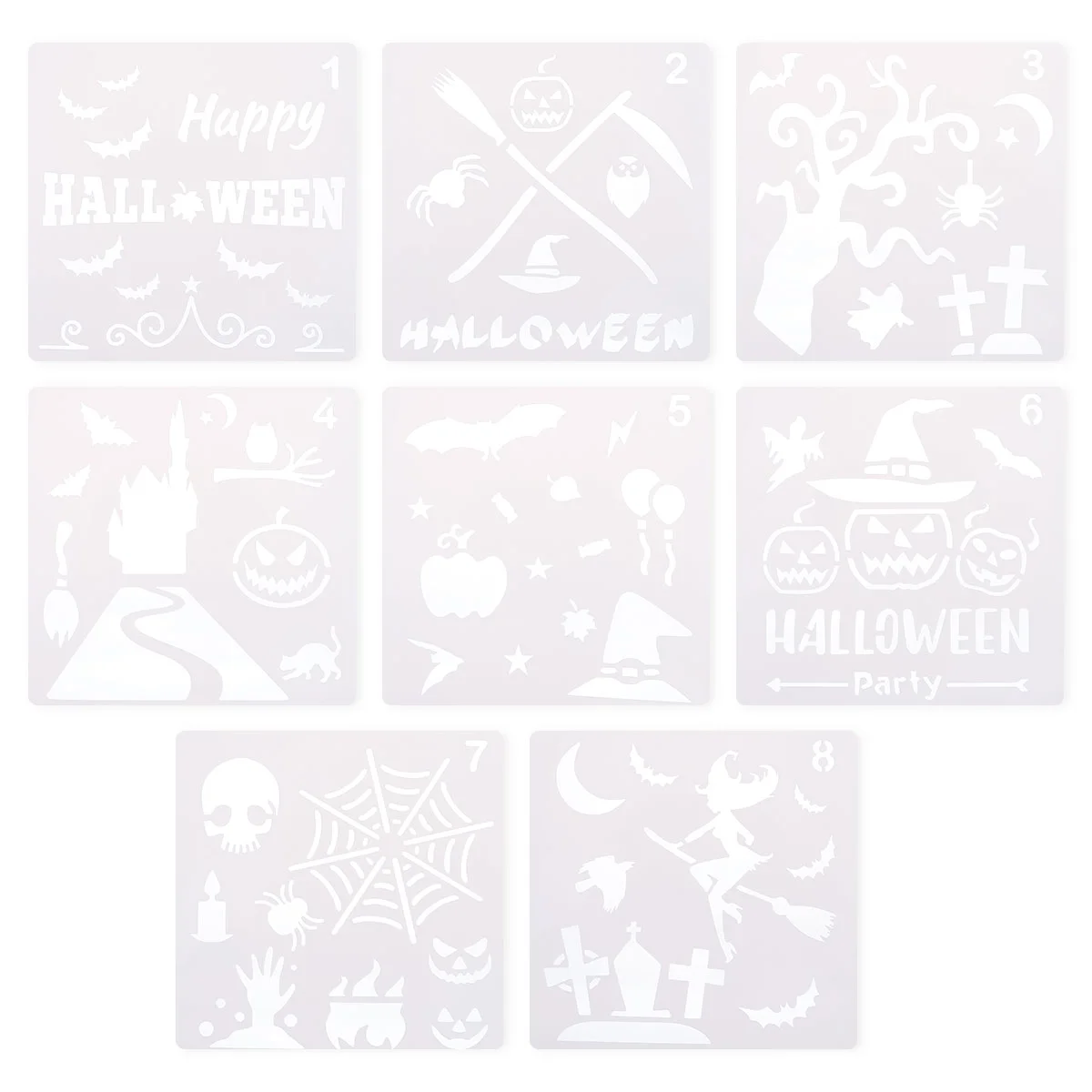 8 Pcs Halloween Drawing Template Painting Templates Hollow Witch Plastic DIY Mold Pumpkin Child