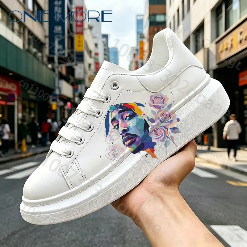2Pac Colorful Abstract Portrait Rose Floral Print Woman's Shoes Outdoor Anti Slip Four Seasons Durable Lace Up Shoes Products