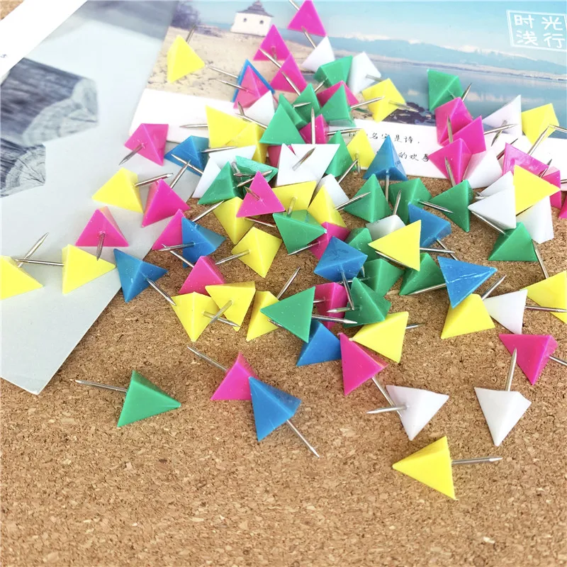 50pcs Plastic Push Pins for Cork Board Decorative Map Marker Thumb Tack Triangle Drawing Pin Creative Office Stationery