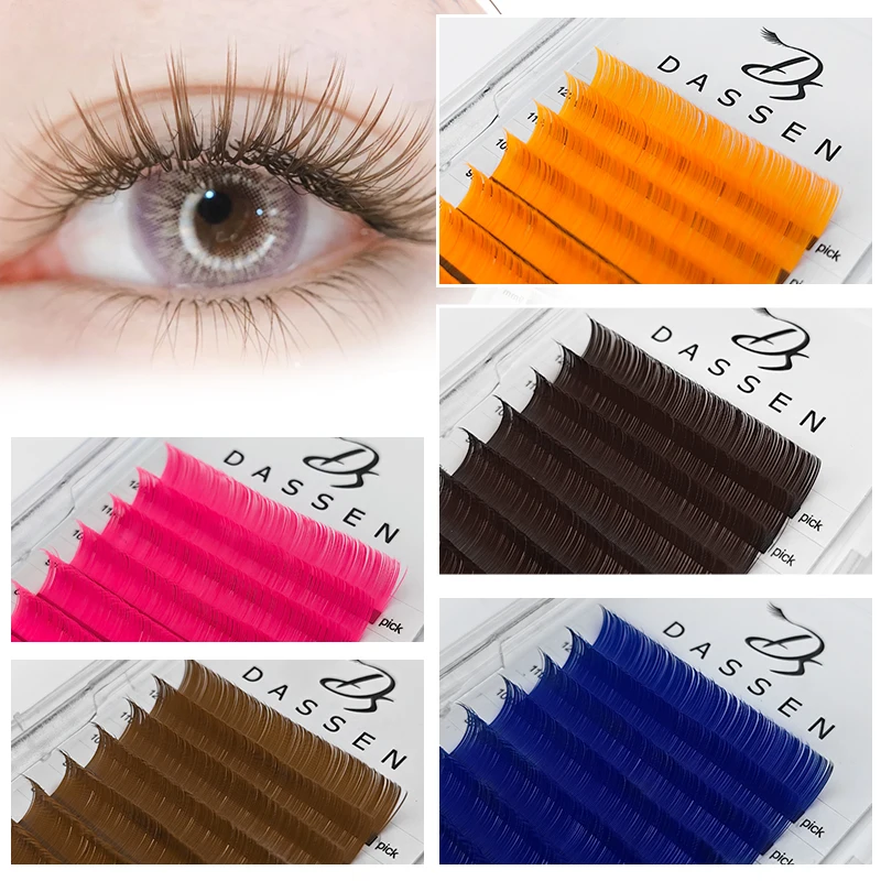 Dassen Color Brown Matte Flat Eyelash Extension Wholesale Mink False Ellipse Lashes Split Tips Supplies Lash Extensions L Curl