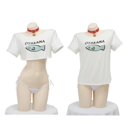 Anime Kinako OSAKANA Cosplay Costume Cute Summer Casual T-Shirt Crops Tops Underwear 40hara Kinako Cat Necklace