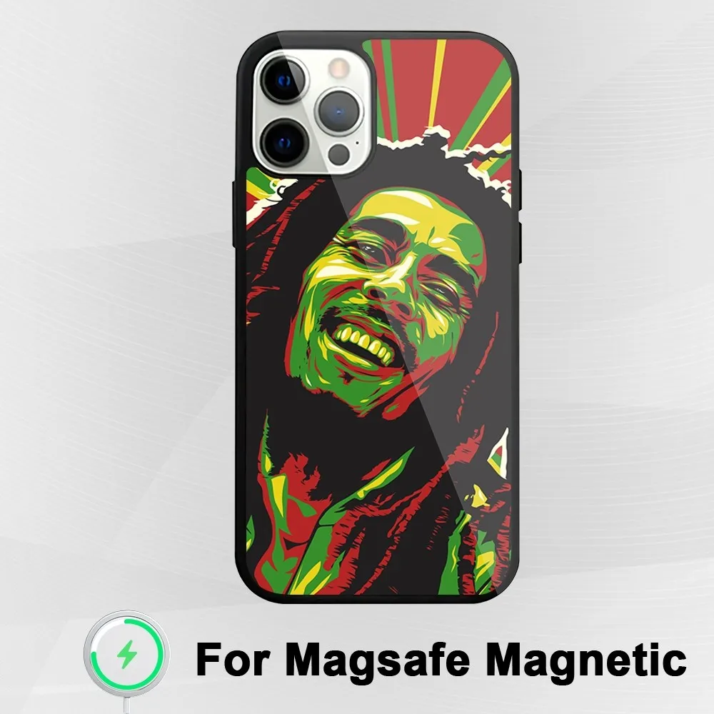 Singer Bob Marley Rasta Lion Phone Case For iphone Pro 11 Max 13 Plus 12 14 Mini 15 Magsafe Magnetic Wireless Charging Shell