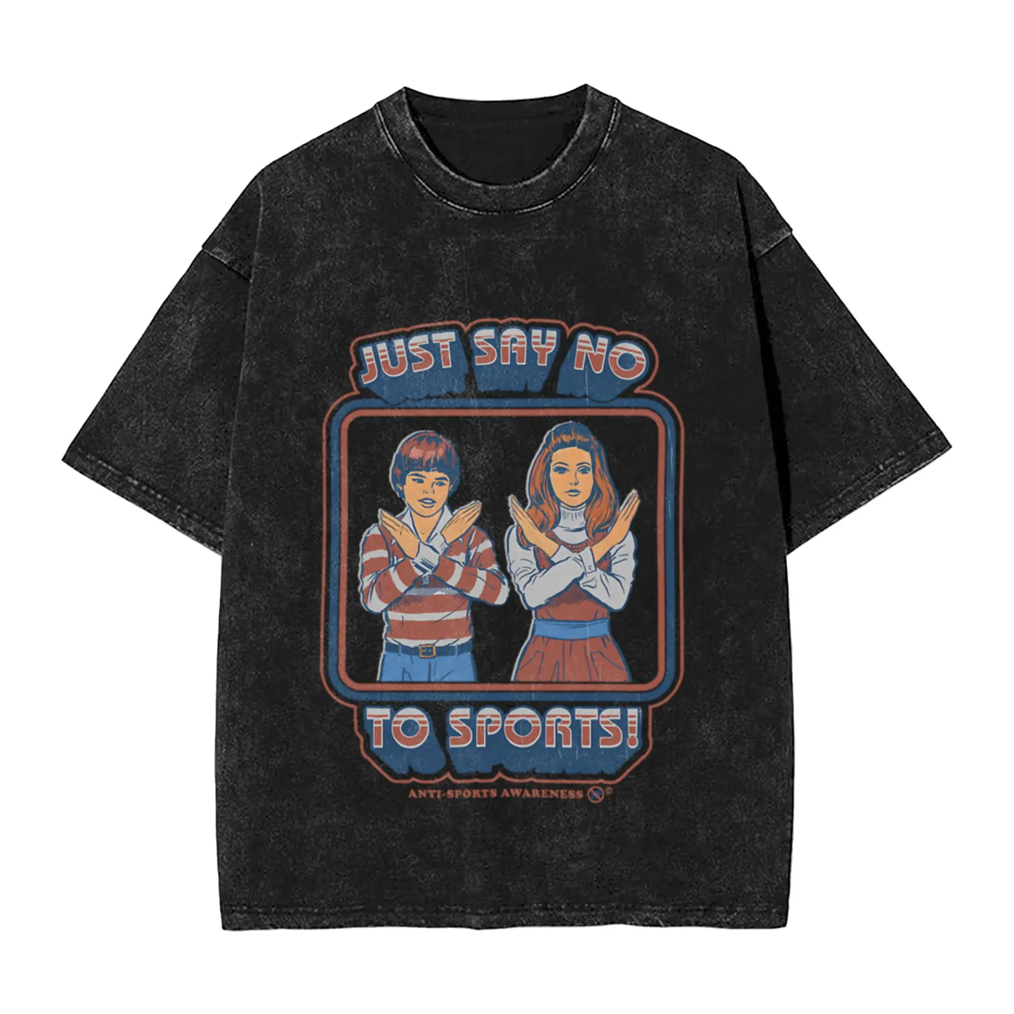 Say No To Sports Unique Stylish A Washed T Shirt Men's Women's Oversized Cotton Tees Tops