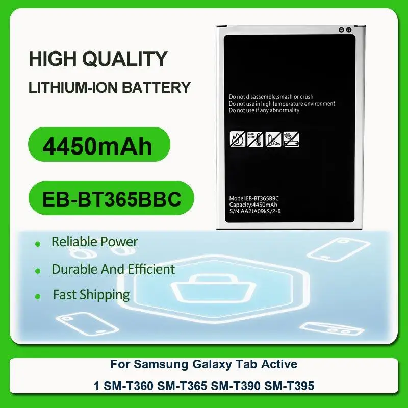 Replacement Tablet Battery For Samsung Galaxy Tab Active 1 SM-T360 SM-T365 SM-T390 SM-T395 EB-BT365BBC 4450mAh