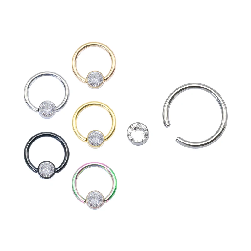 

1PC G23 Titanium Gem Captive Bead Ring Nose Septum Piercing Hoop Earrings Ear Cartilage Tragus Helix Piercing Body Jewelry 16G