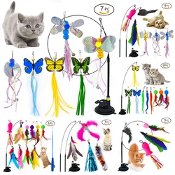 Interactive Cat Toy Handfree Cat Stick Playing Kitten Playing Teaser Wand Toy Suction Cup Bird/Feather Cat Wand Toys Set