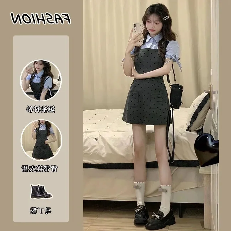 

Платье Academy в горошек на бретелях для миниатюрных женщин, новинка лета 2022, лоскутное короткое платье во французском стиле, простой стиль Мори