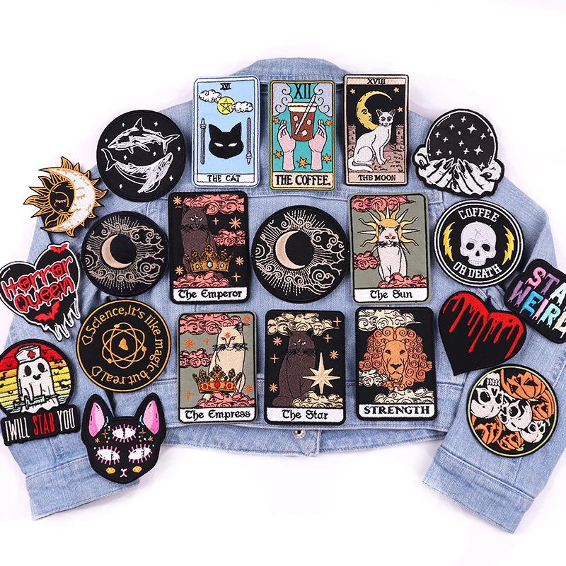 Punk Patch DIY Tarot/Animal Cat Embroidery Patch Iron On Patches For Clothing thermoadhesive Patches On Clothes Jackets Applique