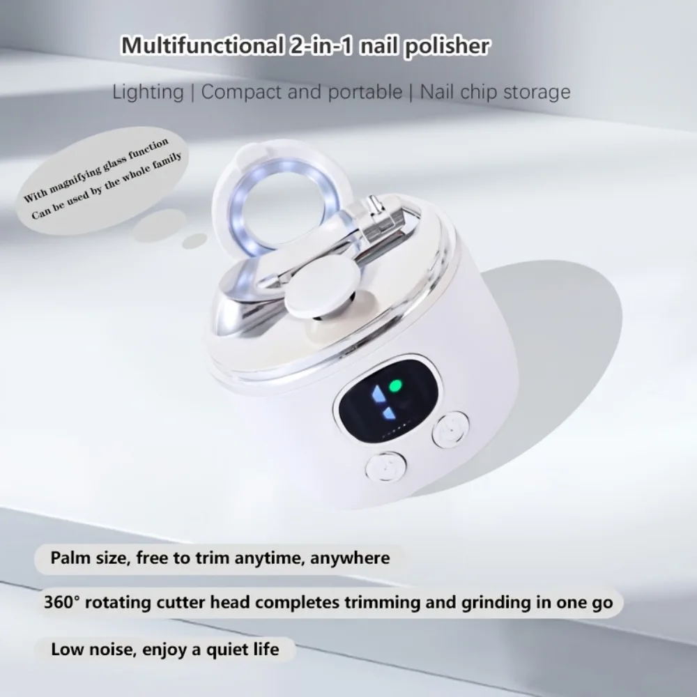 6-In-1 Electric Automatic Nail Clipper 3 Speeds with LED Auxiliary Magnifying Glass Trimmer USB Rechargeable LCD Digital Display
