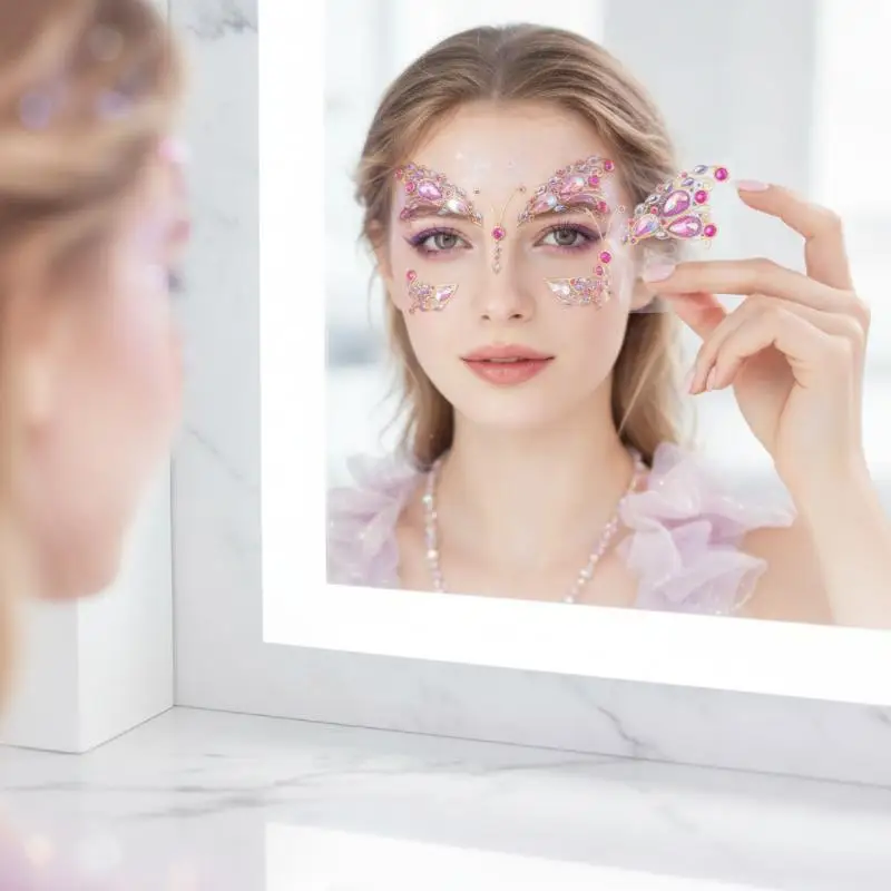 3D Butterfly Face Gem Stickers Shiny Rhinestone Self Adhesive Easy to Remove for Festival Rave Stage Show Makeup Decor