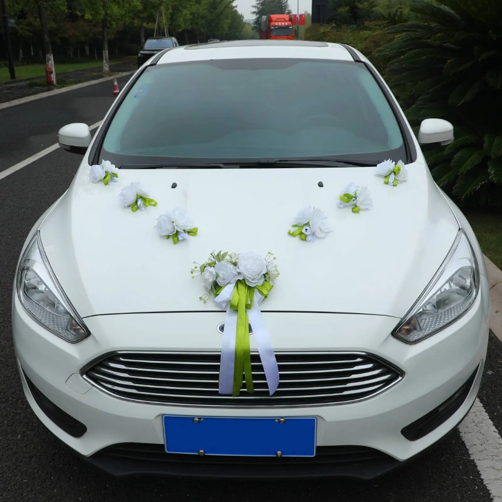 Wedding Car Decoration Set Non-Damaging Installation Wedding Car Hood Flowers Event Supply Reusable for Partners, Party