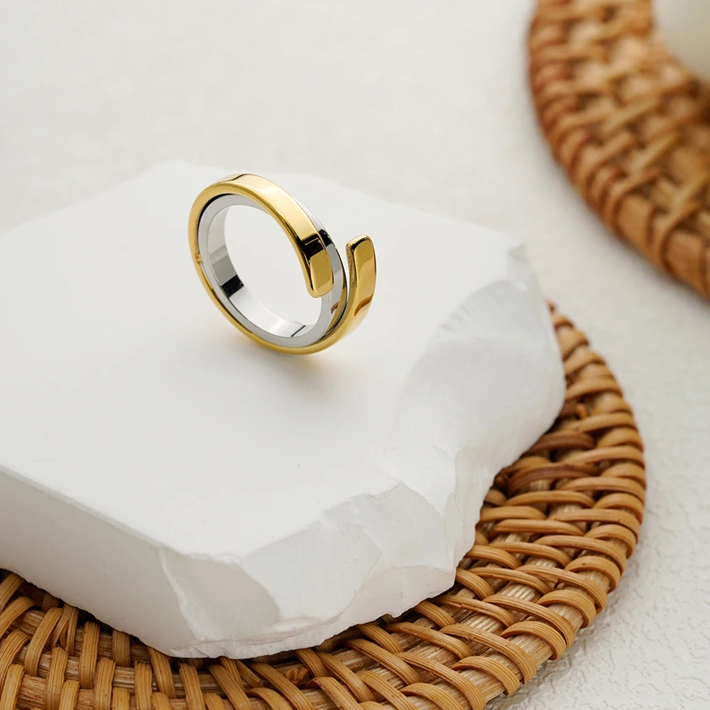 

ENFASHION Anillos Two Tone Color Ring For Women Stainless steel 18K Plated Gold Fashion Jewelry Elegant Party Jewelry R254556