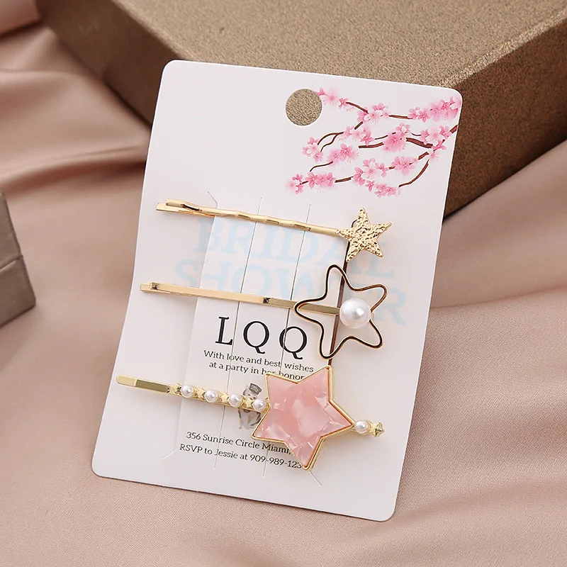 

Metal Rhinestone Pearl Star Clip Set for Girls Simple Side Hair Accessories White Colorful Premium Portable
