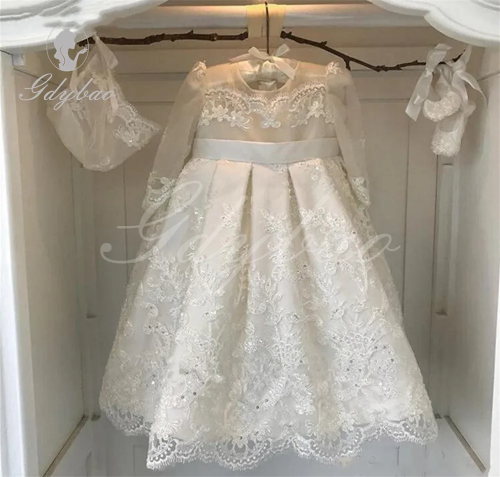 Lace Baby Girl Christening Gowns Long Newborn Kids Toddler Baptism Party Dresses First Birthday Outfits Wedding