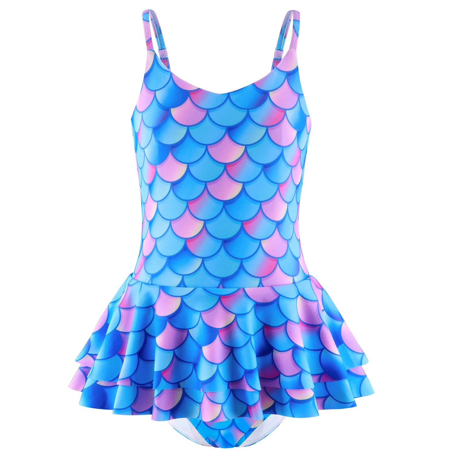 Kid's Girls' One Piece Swimsuit 3D Fish Scale Bikini Swimwear Summer Mermaid Outfit Bathing Suit for Medium to Large Toddlers