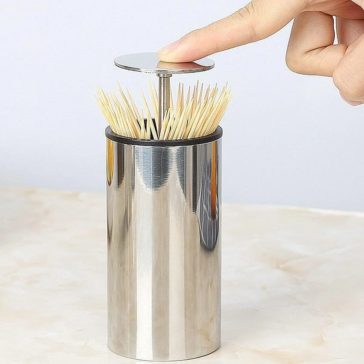 

Automatic Stainless Steel Toothpick Dispenser, Click-Open Design for Modern Kitchen Storage