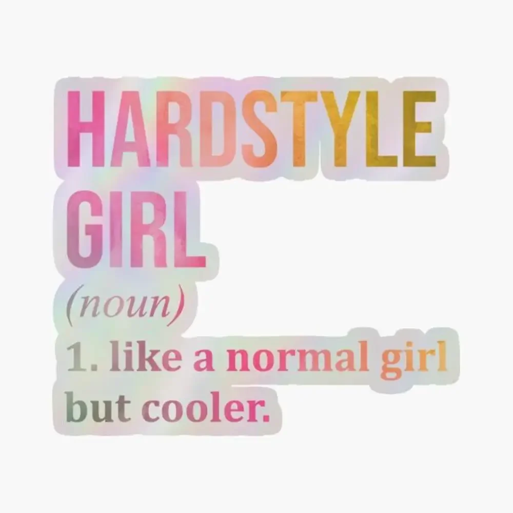 

Hardstyle Girl Definition Hardstyle в акварельной голографической наклейке для декора ноутбука, спальни, автомобиля, милый мультяшный арт, модный