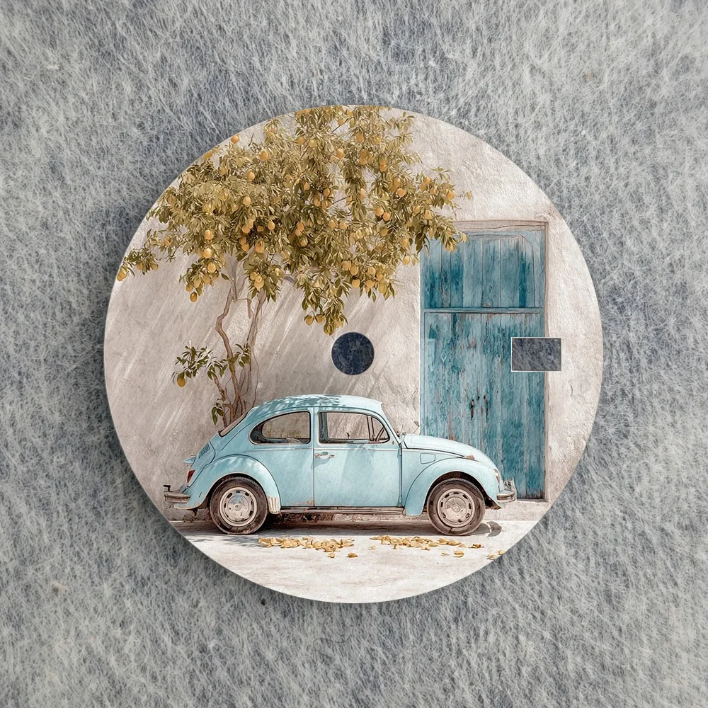 28.5mm Custom Print Watch Dial for NH35 Movement, Retro Beetle & Lemon Tree Art Dial with Date Window, DIY Modification Parts