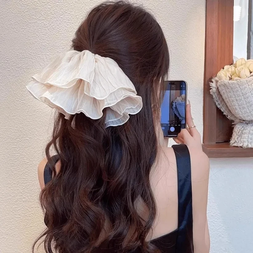 Elegant Chiffon Fold Large Scrunchie Hair band For Women Girls Sweet Hair Accessories Wide Rubber Band Fashion Hair Ornament