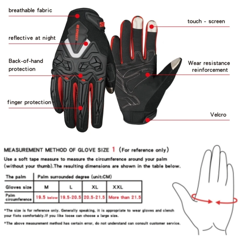 قفازات RS01 الصيفية للدراجات النارية - شبكة مسامية للرجال والنساء كاملة الأصابع ومضادة للانزلاق للحماية من الصدمات لركوب الخيل