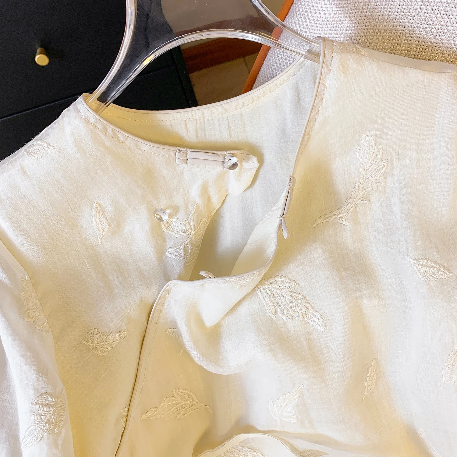 Retro cinese Sle ricamato in cotone e lino sciolto dimagrante irt donna estate casual rotondo Ne colore di lunghezza regolare