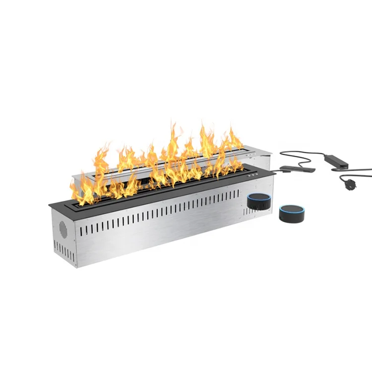 30-Inch Luxury Modern Indoor Ethanol Fireplace with Remote Control Linear Burner Insert Installation Type Biological Features
