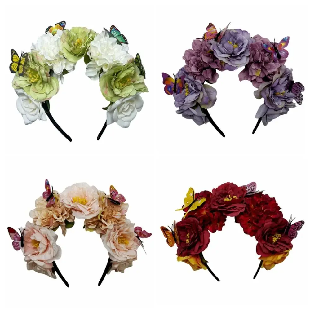 

Trendy Bohemian Flower Hairband Butterfly Headdress Faux Floral Floral Crown Hair Hoop Wedding Party Ethnic Style