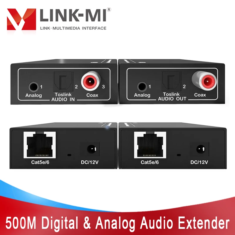 

500m Digital&Analog Audio Extender over Cat5e/6 Cable Support Dual POC, Coax/Optical/Toslink, Auto Identify Audio Input