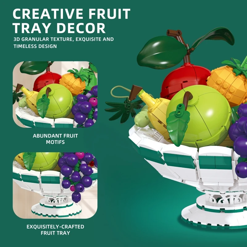 Fruit plate decorative building block toy set, creative series block models, suitable for gifting and collecting