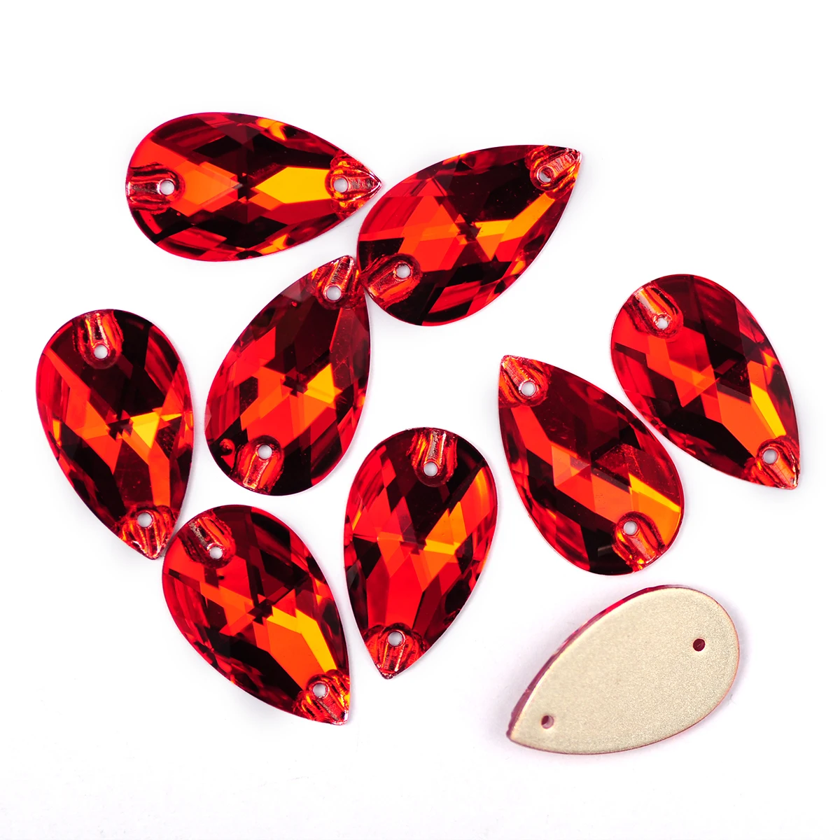 YANRUO 3230 Teardrop Light Siam Sew on Stones Red Glass Crystal Sewing Rhinestone Drop Strass Decor for Clothes