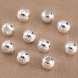 10-40pcs 925 Sterling Silver 2-4MM Round Ball Spacer Loose Bead For DIY Bracelet Necklace Jewelry Making Accesories Supplies