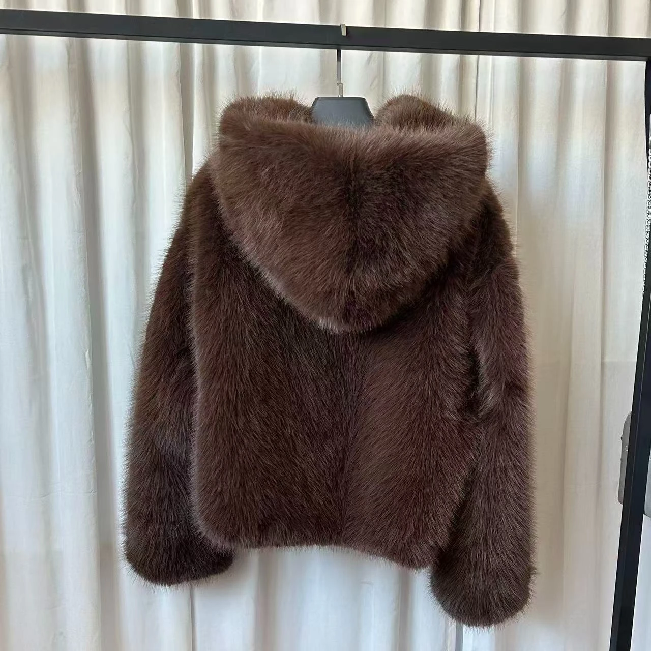 Women Faux Fur Short Coats Solid Hooded Jackets Long Sleeves Covered Button Thick Straight Office Lady Casual 2025 Autumn Winter