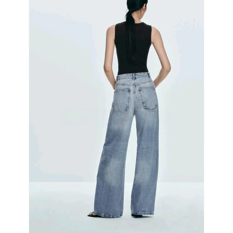 

Ультраширокие хлопковые джинсы с высокой талией, новые летние женские джинсы с металлическими пуговицами, декоративные свободные посадки, повседневные джинсы на молнии