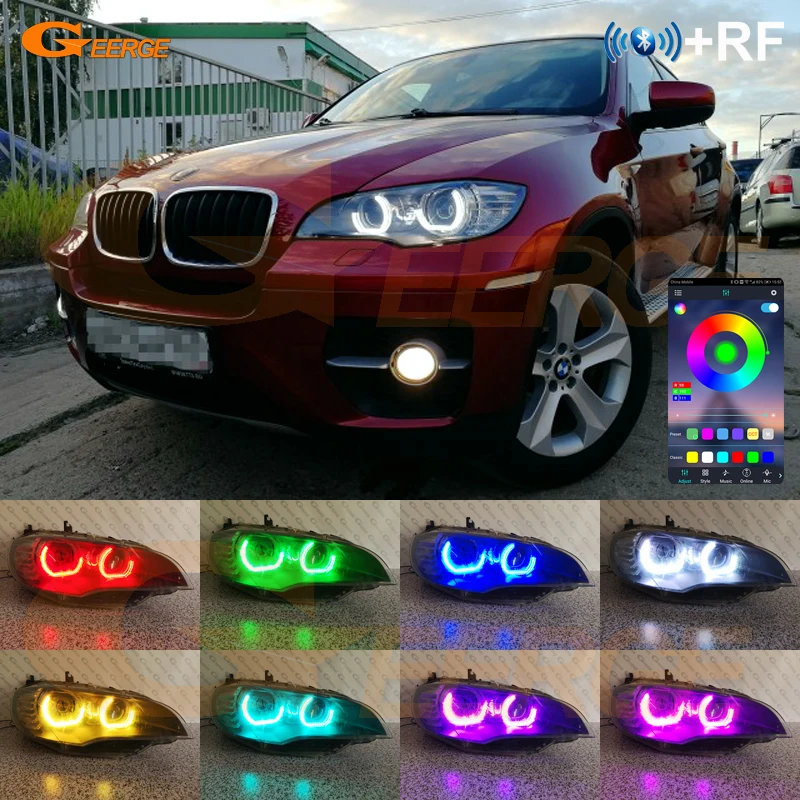 

For BMW X6 E71 E72 X6M 2008 2009 2010 2011 2012 - 2014 Bluetooth App Multi-Color DTM M4 Style RGB LED Angel Eyes Kit Halo Rings