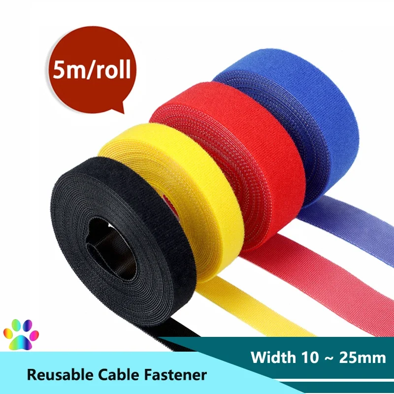 5m/roll Reusable Cable Tie Wire Holder Management DIY Accessories Nylon Strap Organiser Self Adhesive Fastener Strips Tape