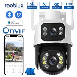 Reobiux 8MP PTZ WIFI Camera Dual Screen Outdoor Night Vision Ai Human Detect Auto Tracking Wireless CCTV Surveillance IP Camera