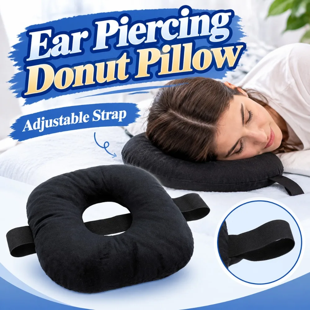Soft Ear Piercing Donut Pillow Hollow Hollow Ear Cushion Adjustable Strap Comfortable Side Sleeping Ear Pillow Side Sleep