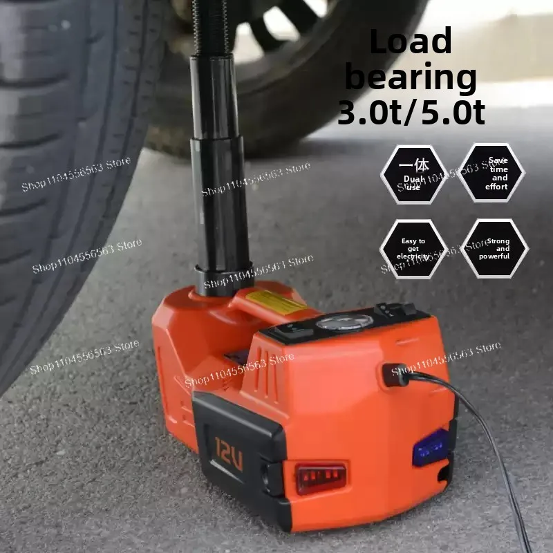 12V 5Ton 4-in-1 Car Hydraulic Jack - Impact Socket Wrench Tire Inflator with LED Light