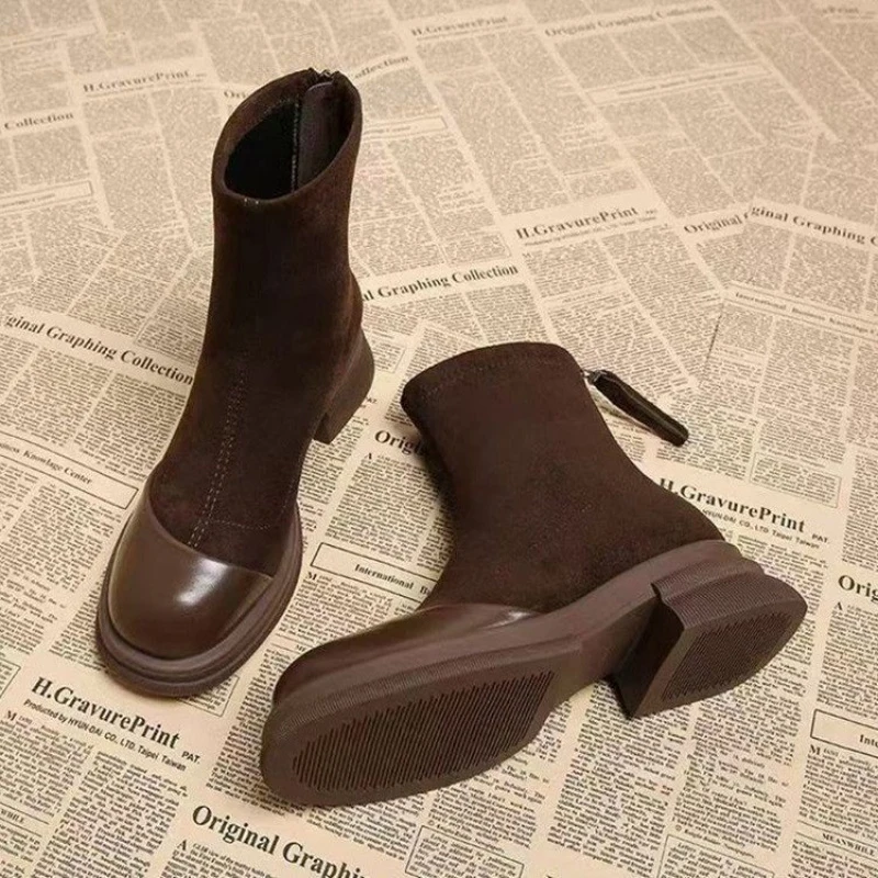 MEOD Winter Women Patchwork Suede Ankle Boots Back Zipper Chunky Platform Heel Short Boots Fashion Autumn Winter Botas Mujer