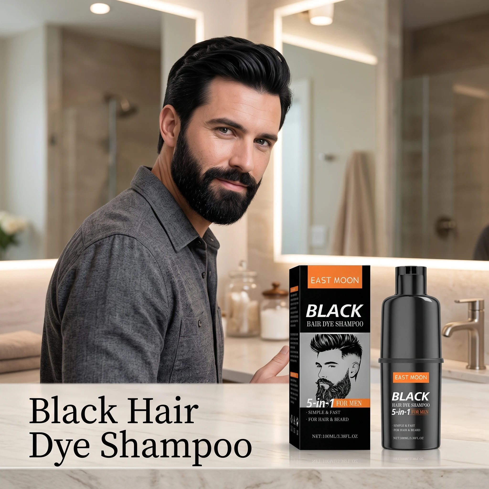 5 in 1 Black Hair Dye Shampoo for Men Gray White Hair Coverage Shampoo Black Hair & Beard Coloring Self Hair Color Dye Shampoo