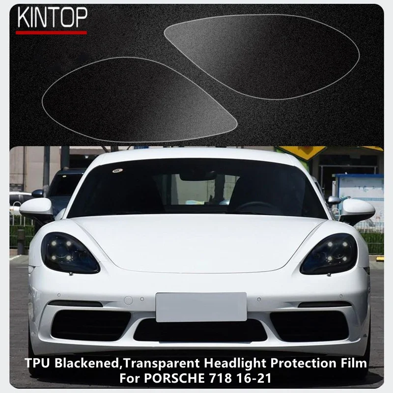 

For PORSCHE 718 16-21 TPU Blackened,Transparent Headlight Protective Film, Headlight Protection,Film Modification