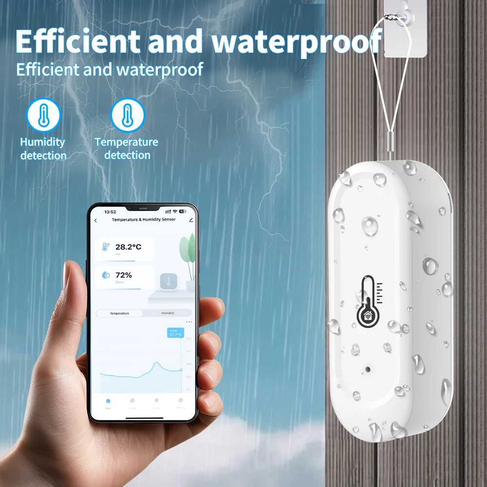 Tuya Zigbee/WiFi مستشعر درجة الحرارة والرطوبة IP65 مقاوم للماء ميزان حرارة منزلي خارجي متوافق مع Alexa Google Home Voice #5