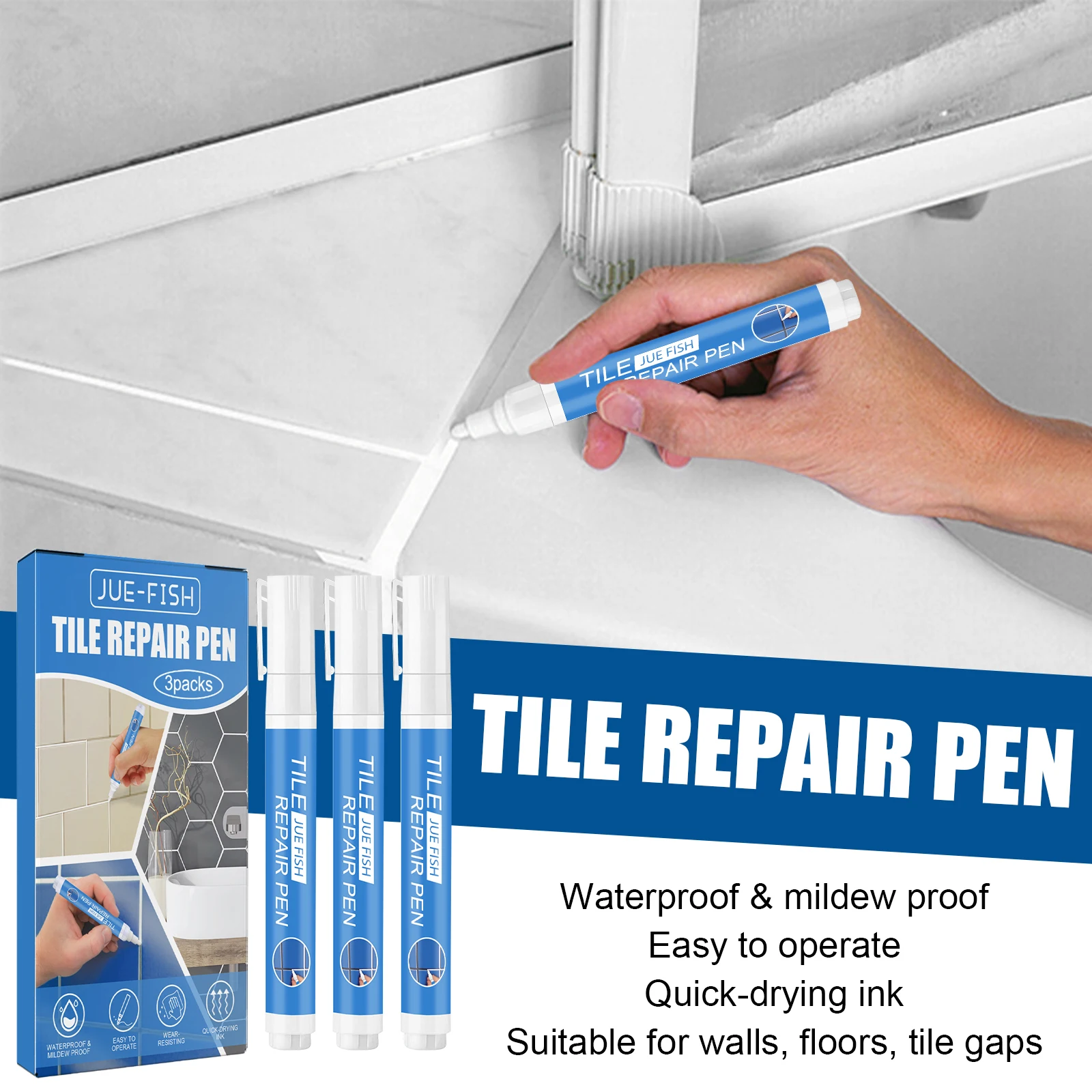 3 Packs Tile Grout Paint Pen Waterproof Mildew Proof White Tile Paint Marker Tile Repair Beauty Pen for Walls Floors Tile Gaps image 3