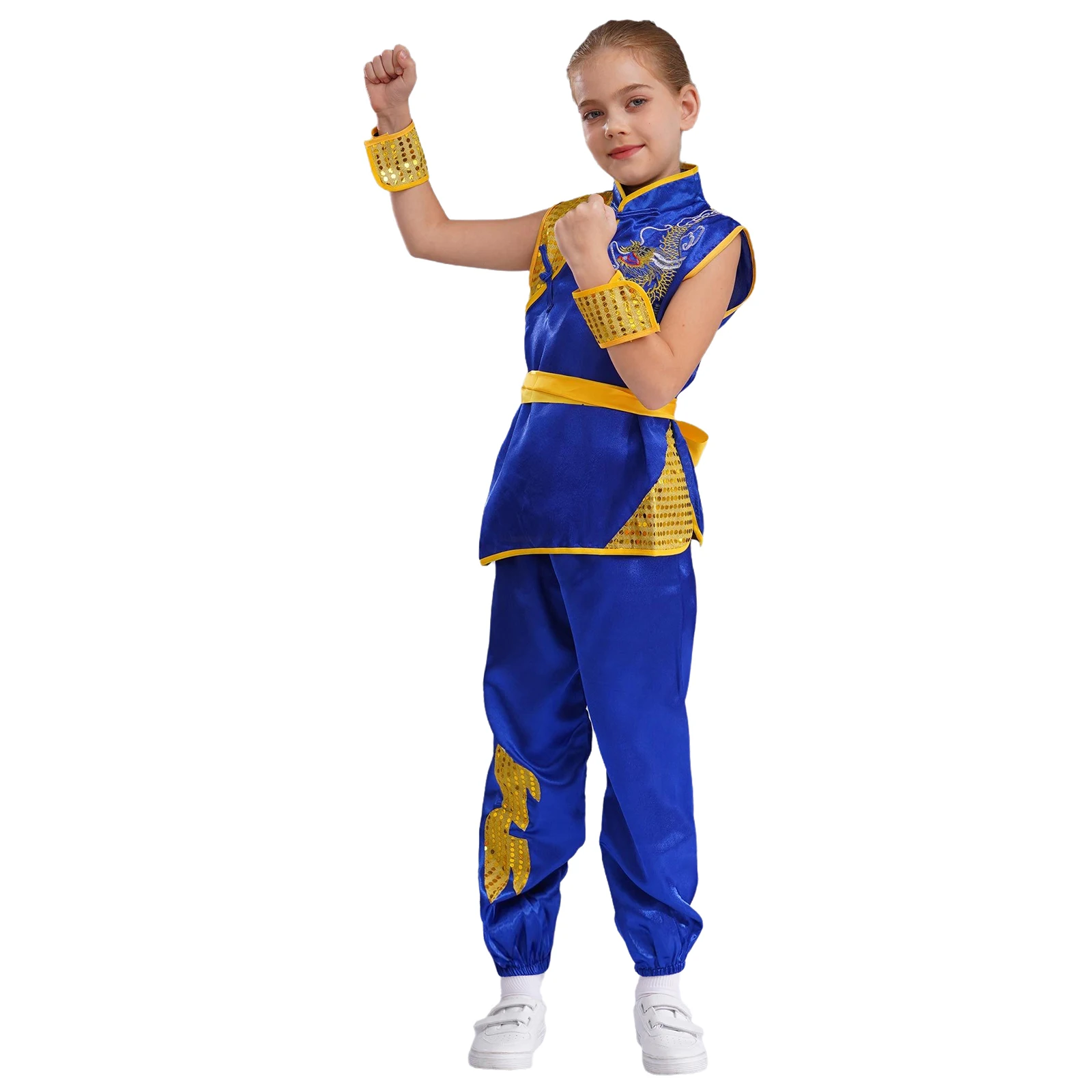 Chinese Tai Chi Uniform Girl Boy Satin Kung Fu Suit Martial Arts Taichi Performance Costume Short Sleeve Wushu Kung Fu Clothing - Image 3