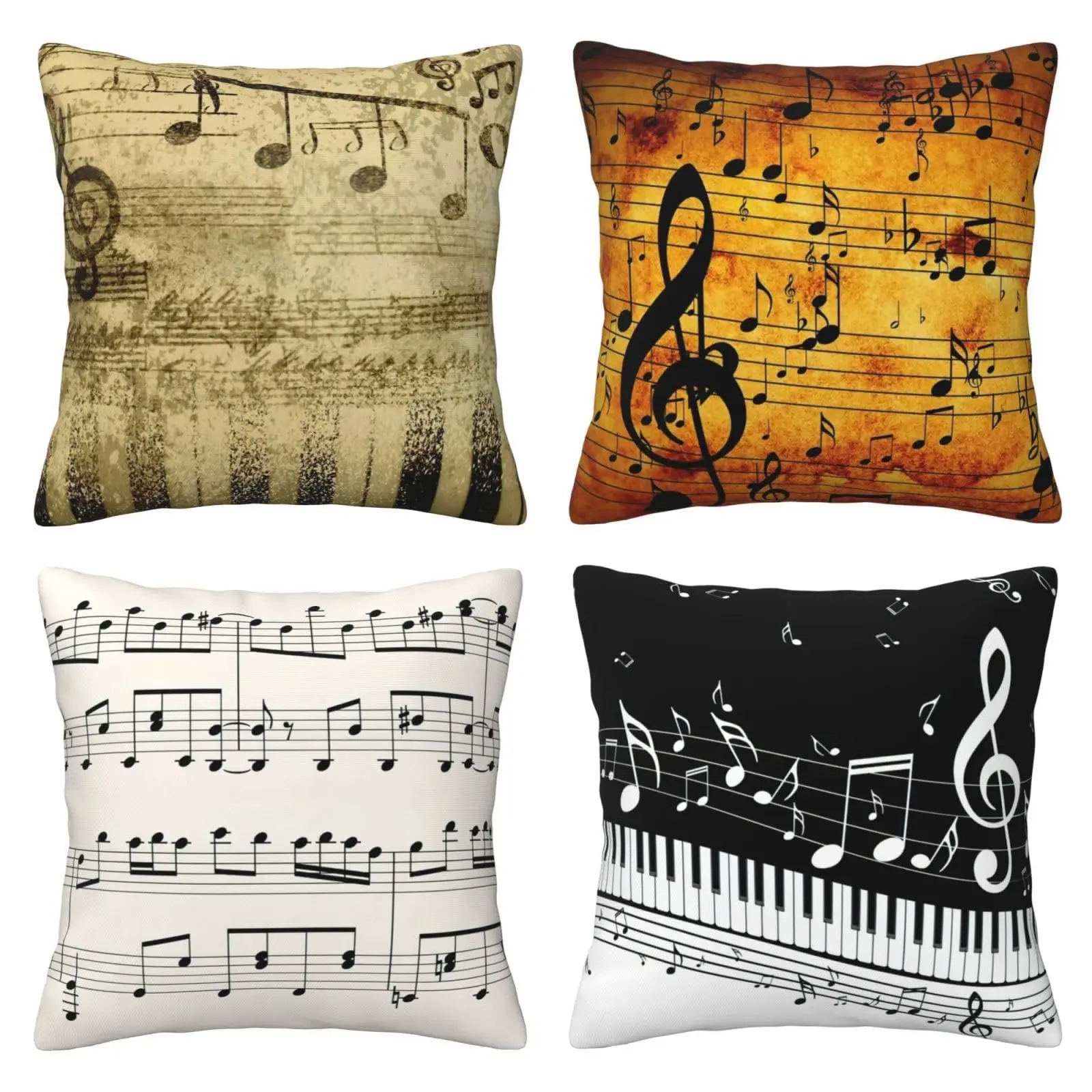 Home Decor Music Notes & Piano Keys Pillow Covers Pattern Cushion Cover Suitable For Sofa Bedroom Car Pillow Cover
